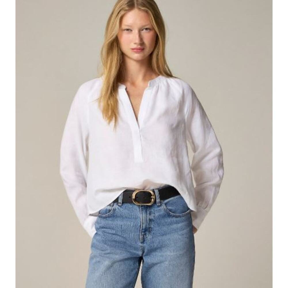 J. Crew Women's Raglan Sleeve V-Neck Linen Cabana Top CI542 White Size XS NWT